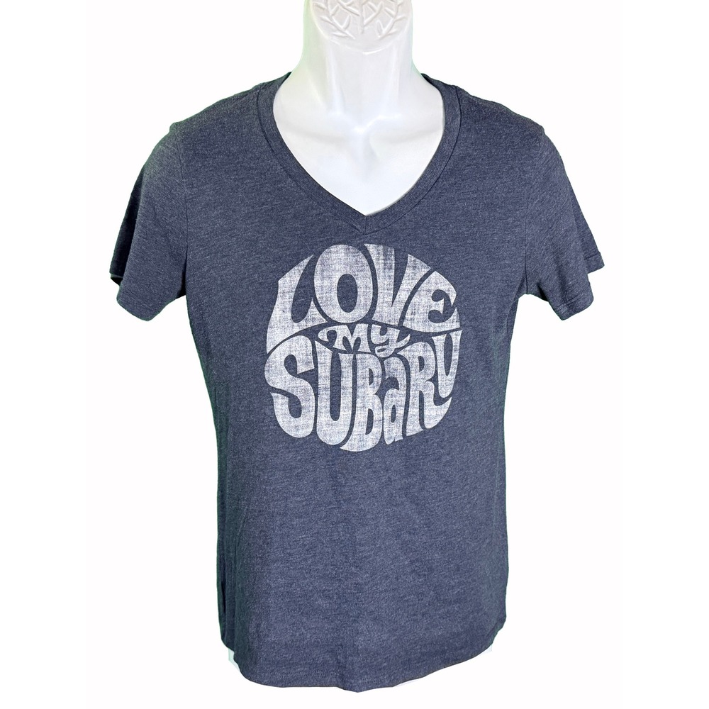 Subaru Graphic T-Shirt Women Medium Blue Love My Subaru V-Neck Tri-Blend Tee